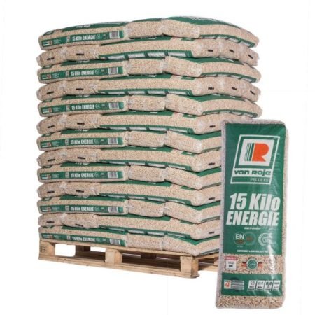Holzpellets-Van Roje-Palette mit 130 Säcken zu 15 kg